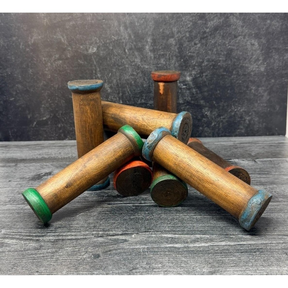 Vintage Medium Wood Wooden Spool Rustic Textile Bobbin Decor Handmade 6"
